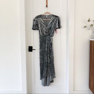 Crushed velvet gray wrap dress